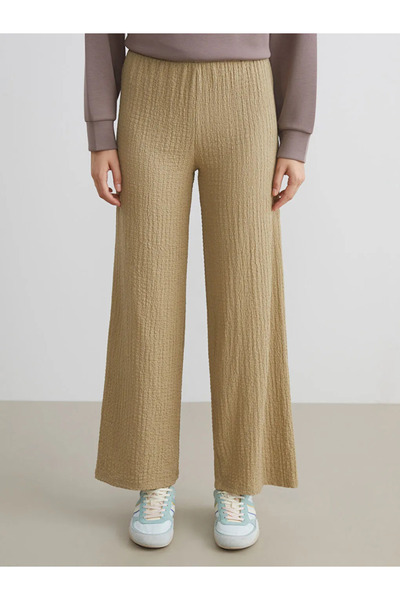 LC Waikiki Xside Khaki Women's Textured Pants with Elastic Waist