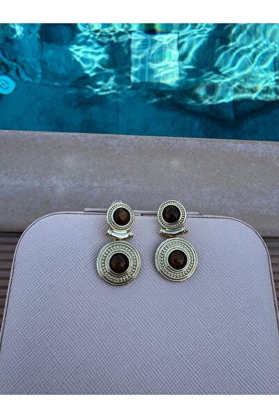 Gilia Jewelry Kahverengi Taşlı Vintage Küpe