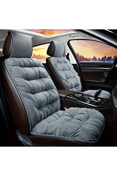 choice2 وسادة مقعد سيارة وبري من القطيفة الرمادية من دوتريو - غطاء مقعد أمامي...