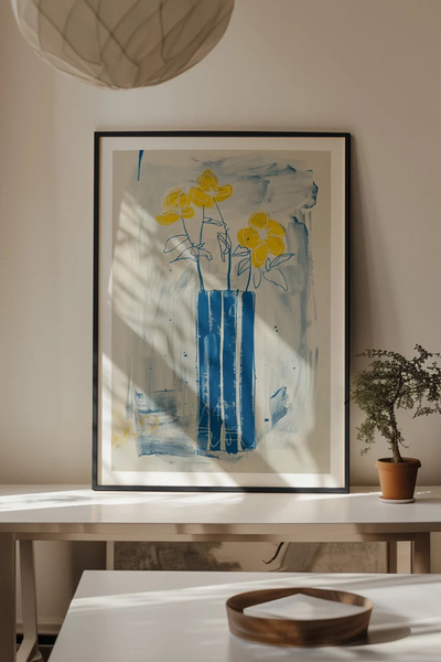 Cadran Çiçek Vazo tasarımlı Çerçeve Görünümlü Mdf Tablo