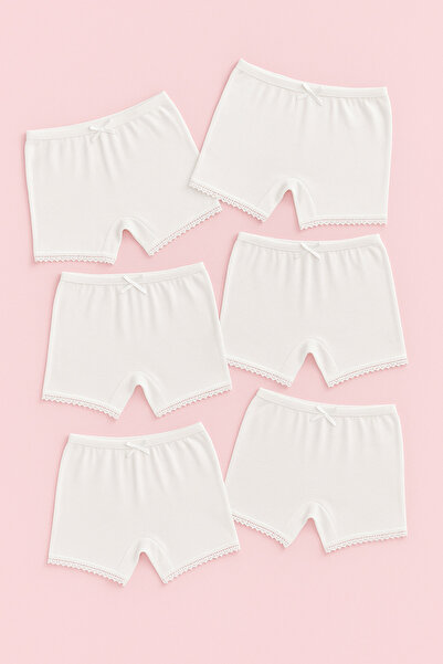 mini kanka Kız Çocuk Pamuklu Boxer Şort 5’li Paket – Beyaz Dantel-Fiyonk Detaylı Rahat İç Giyim Seti 2-11 Yaş