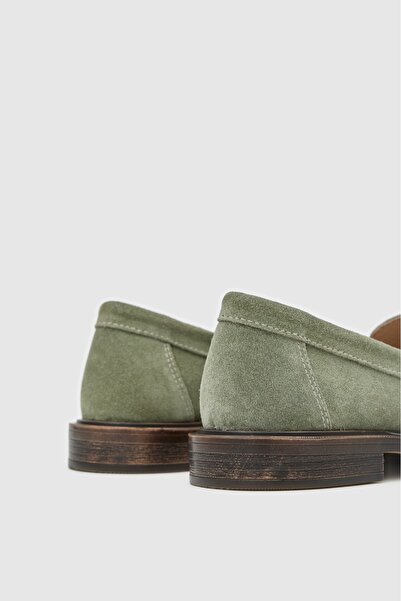 Lara Mira Avakado rengi hakiki süet deri püsküllü kadın Loafer ayakkabı 7700