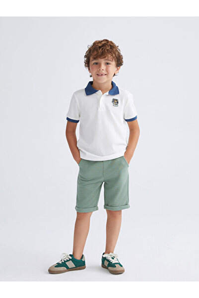 LC Waikiki Ecru Polo límec vyšívaný chlapecký set trička a kraťasů, 2 kusy