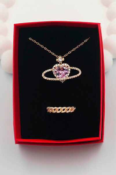TREND COLLECTİON 316L Çelik Kadın Gezegen Kolye ve Yüzük Set -kutulu-