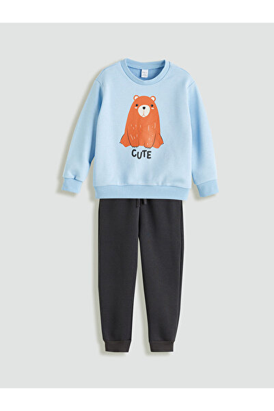 LC Waikiki Blue Crew Neck Boys Sweatshirt and Sweatpants