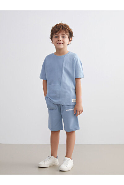 LC Waikiki Albastru guler rotund cu imprimeu Tricou și pantaloni scurți pentr...