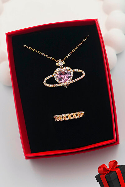 TREND COLLECTİON 316L Çelik Kadın Gezegen Kolye ve Yüzük Set -kutulu-