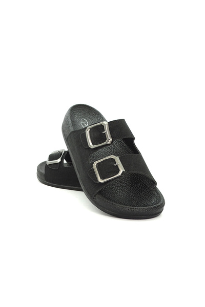 ERAVEN Women's Double Buckle Silvery Comfortable and Stylish Daily Slippers