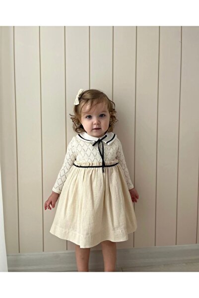 Butik KIZ BEBEK PAMUKLU DANTEL FRTAYLI KURDALELİ YAKA ELBİSE 9-36 AY