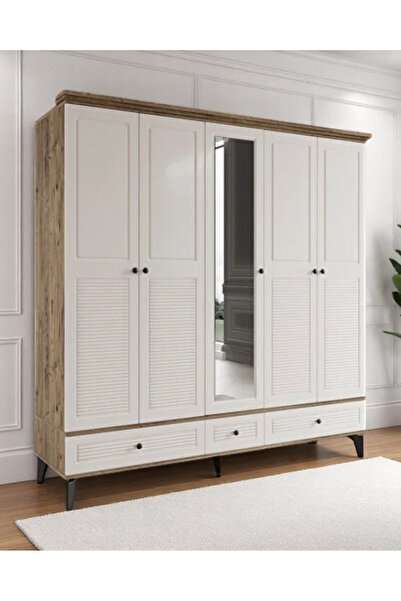 miracool Panjur Fix 5 Kapılı Dolap / %100 MDF / Çam-Aytaşı / Ücretsiz Kurulum