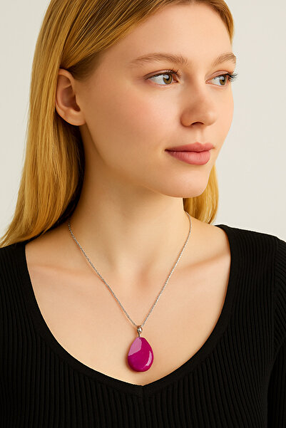 LOVELOTUS قلادة رودونيت من الحجر الطبيعي للنساء بتصميم أنيق