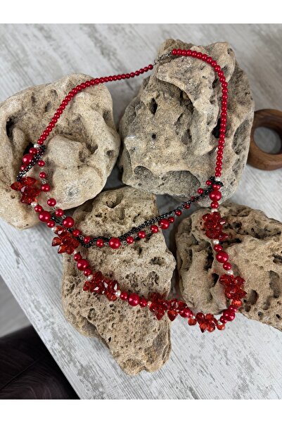 SEDEF TAKI Kırmızı incili Vintage kolye