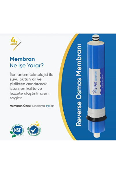 YENİSU TEKNOLOJİLERİ Su Arıtma Cihazı STAR 75GPD Membran Filtre