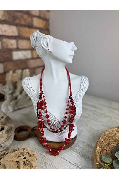 SEDEF TAKI Kırmızı incili Vintage kolye