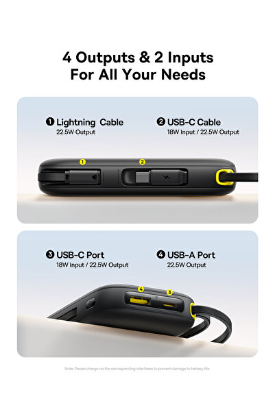 Baseus EnerFill20000mAh Power Bank,22.5W Fast Charging,Built-in Lightning-USB-C,Flight Approved-Black