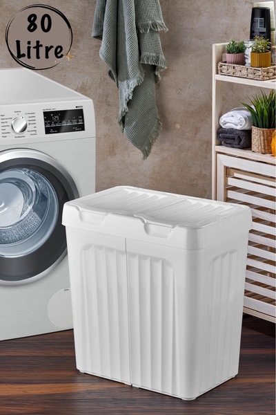 ASlife Home İki Bölmeli Kirli Çamaşır Sepeti 80 Litre