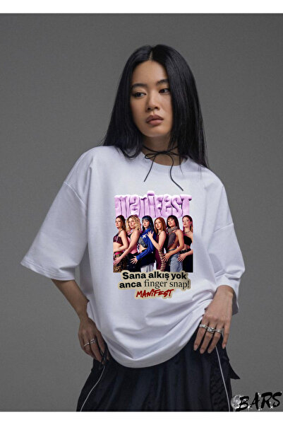 barsdepo Manifest Baskılı Tişört, Oversize Unisex Beyaz Tişört Çocuk / Yetişkin