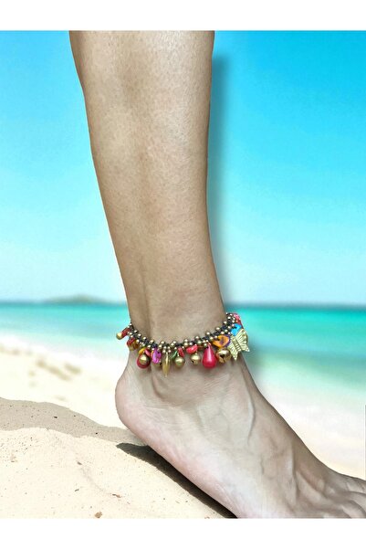 Bo Takı ve Aksesuar Bohemian Anklet with Handmade Natural Stones and Charms