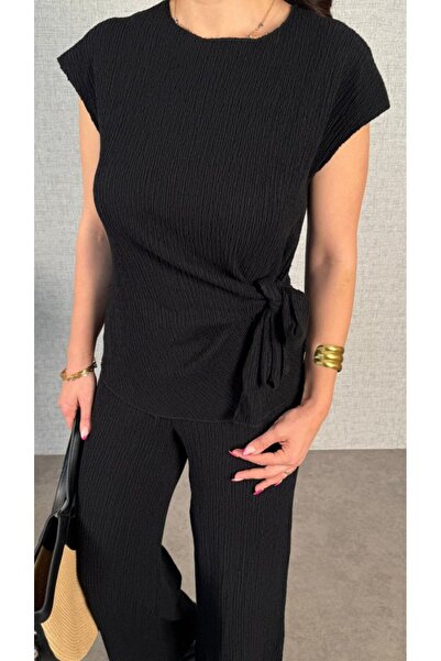 Modayakamoz EQURİ Γυναικείο κοντομάνικο κοστούμι με λαιμόκοψη με δεμένο πλάι,...