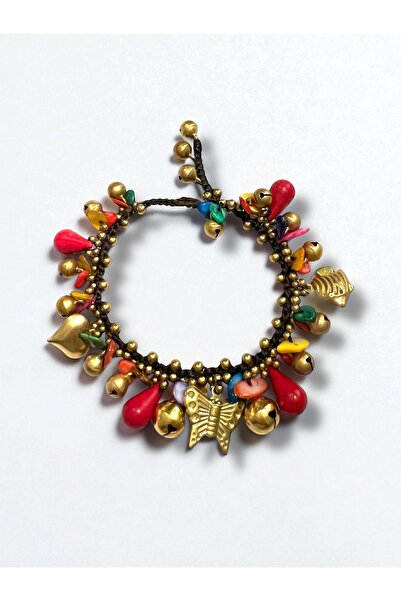 Bo Takı ve Aksesuar Bohemian Anklet with Handmade Natural Stones and Charms