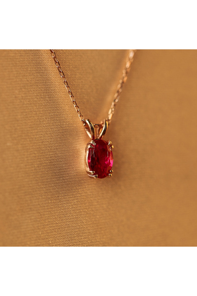 SİLVERCİTYBYEVA 925 Ayar Gümüş Altın Kaplama Oval Kesim Yakut Taşlı Kolye Zarif Kadın Takı ve Hediye Günlük