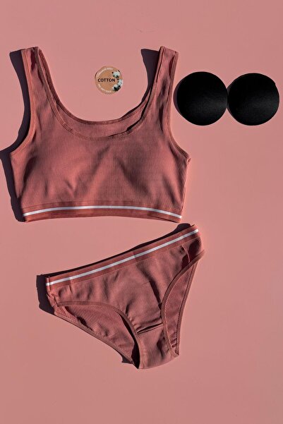 Elosia White Line 2-Pack | Dusty Rose and Light Blue Color Cotton Rib Women's Tank Top and Panty Set