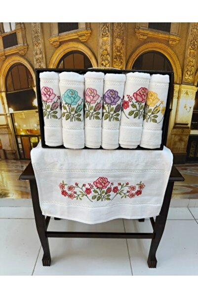 Vellista Home Collection %100 Pamuklu İğne Oyası Gül Desen İşlemeli Lüx Çeyiz...