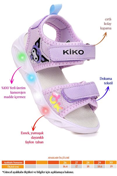 Kiko Kids Kuruza Daily Lighted Velcro Girls Sandals Shoes