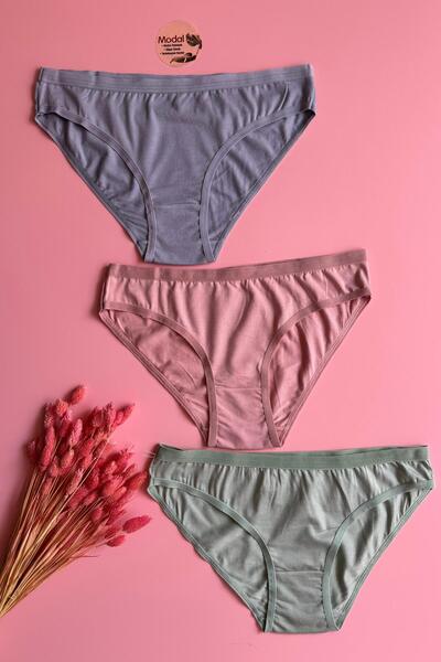Elosia Modal Fabric |   3-Piece Pink, Blue and Green Color Women's Panties 51E13