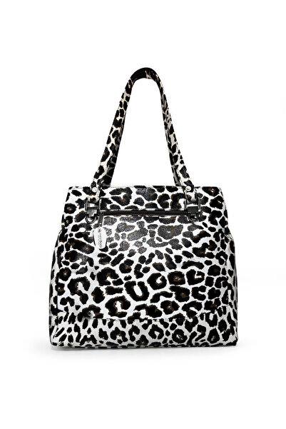 westbag Geantă de mână și de umăr cu două compartimente, din piele naturală, albă leopard, pentru femei