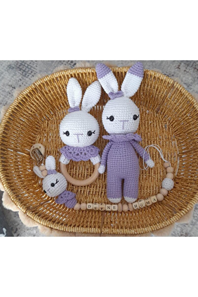 stoks toys Amigurumi Lila Tavşan Uyku Arkadaşı Seti