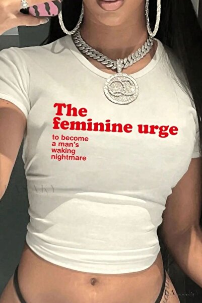 FYSTEX ЖІНОЧИЙ БІЛИЙ КРОП - БАЗОВИЙ КРОП - З ПРИНТОМ - З НАПИСОМ - ГОТИЧНИЙ