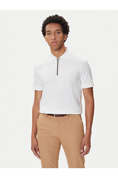 BOSS Erkek %100 Merserize Pamuklu Normal Kalıp Kısa Kollu Yarım Fermuarlı Bey...