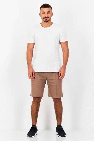 Algspar Men Textured Basic Shorts, Tan