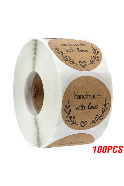 Choice1 H0254-100PCS 100-500pcs 1inch Vintage Kraft Paper Handmade With Love Stickers for Package Thank You