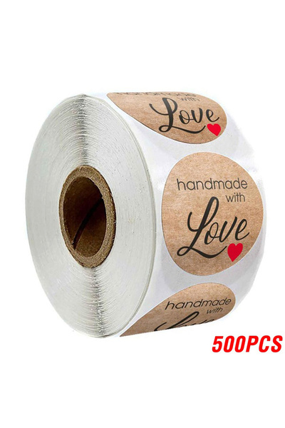 Choice11 H0257-500PCS 100-500pcs 1inch Vintage Kraft Paper Handmade With Love Stickers for Package Thank You