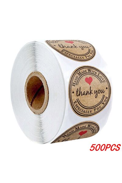 Choice4 H0123-500PCS 100-500pcs 1inch Vintage Kraft Paper Handmade With Love Stickers for Package Thank You