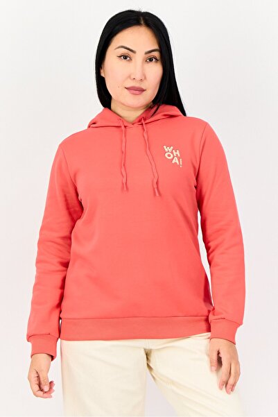 Coucou Women Graphic Print Long Sleeves Sleepwear Hoodie, Red