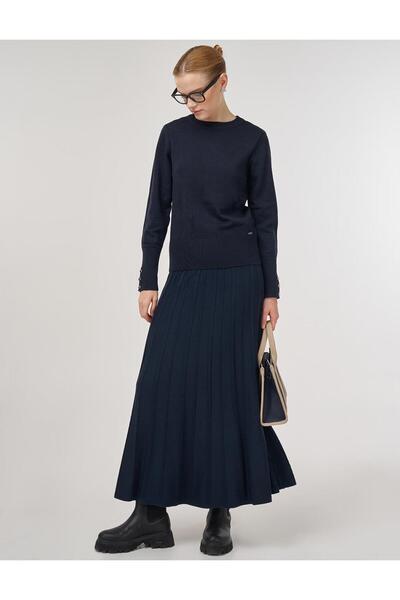 Kayra Button Detailed Wool Knitwear Sweater Navy Blue