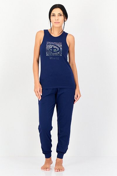 Zivame x Disney Women 2 Pcs Graphic Print Top And Bottom Pyjama Set, Navy