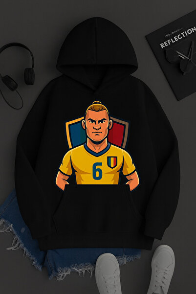 CLASSY.MODA Romania National Team Nicolae Stanciu No:6 Design 3 Thread Hooded Kangaroo Pocket Hoodie Sweatshirt"