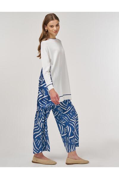 Kayra Abstract Pattern Knitwear Suit Navy Blue