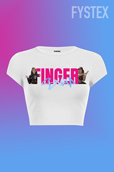 FYSTEX KADIN BEYAZ — МАНІФЕСТ — FİNGER SNAP — МАНІФАМ — BASİC TSHİRT — CROP — BASKILI — YAZILI — GOTHİC