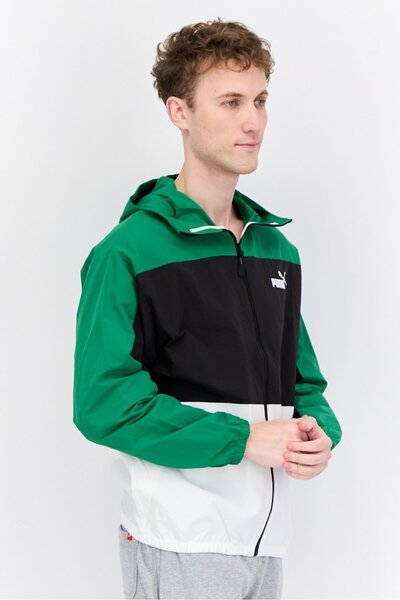 Puma Men Sportswear Fit Brand Logo Outdoor Jacket, Green/White Combo