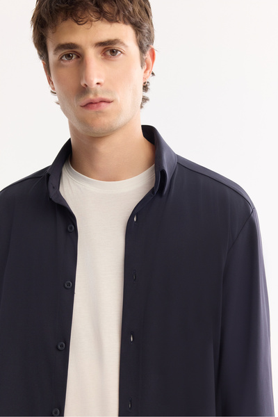 Avva Men's Navy Blue Easy-Iron Long Sleeve Regular Fit Shirt A52Y2107