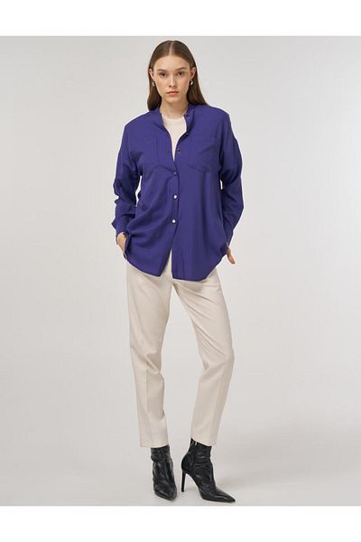 Kayra College Collar Linen Viscose Tunic Parliament