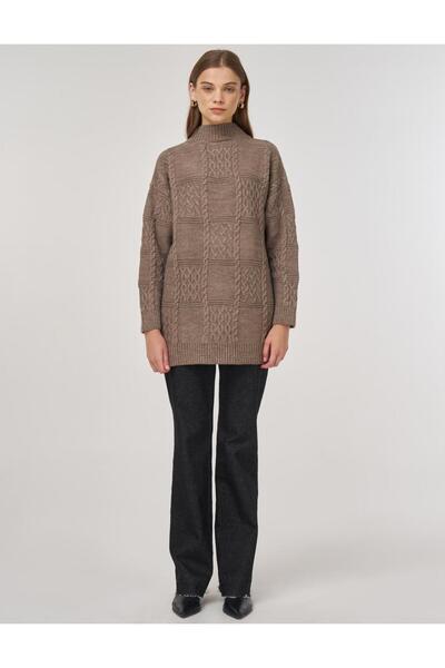 Kayra Crochet Garnished Knitwear Tunic Stone