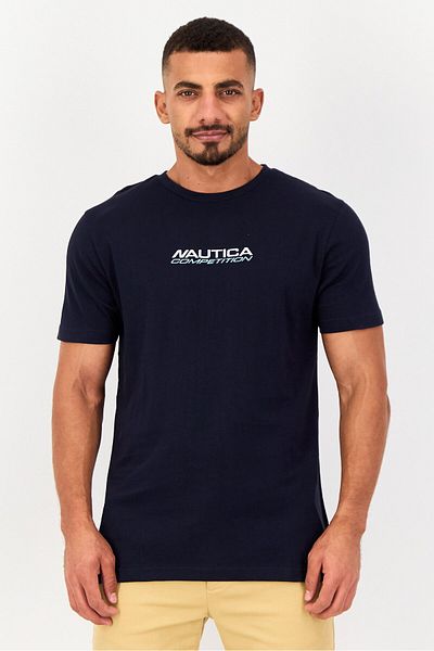 Nautica Men Crew Neck Short Sleeve Brand Logo T Shirt, Navy