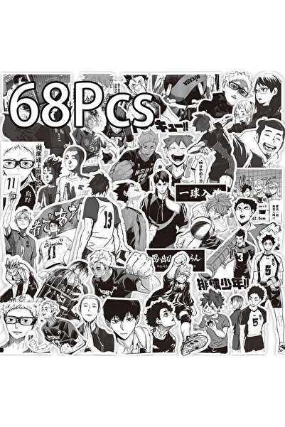 Choice ٦٨ قطعة من ملصقات أنيمي هايكيو!! باللونين الأبيض والأسود، زينة لحقائب ...