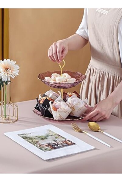 sharpdo Sharbedo Two-layer Plates with Golden Edges for Cake, Desserts, and Fruits, Ceramic, Purple